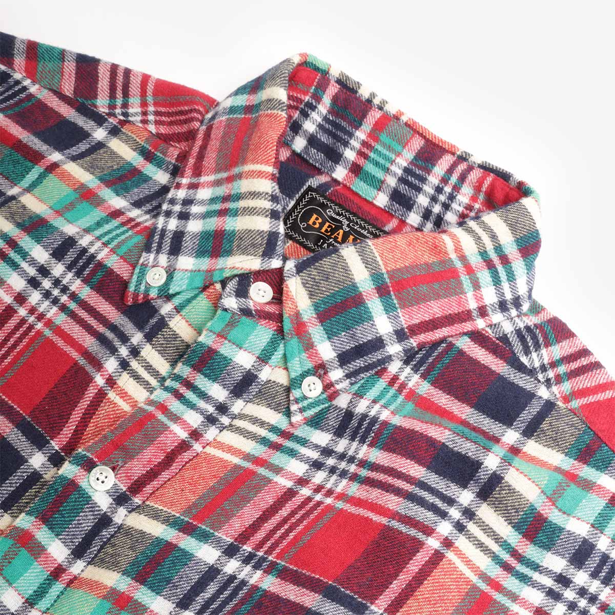 Beams Plus Button Down Classic Fit Indian Flannel Plaid Shirt - Image 2