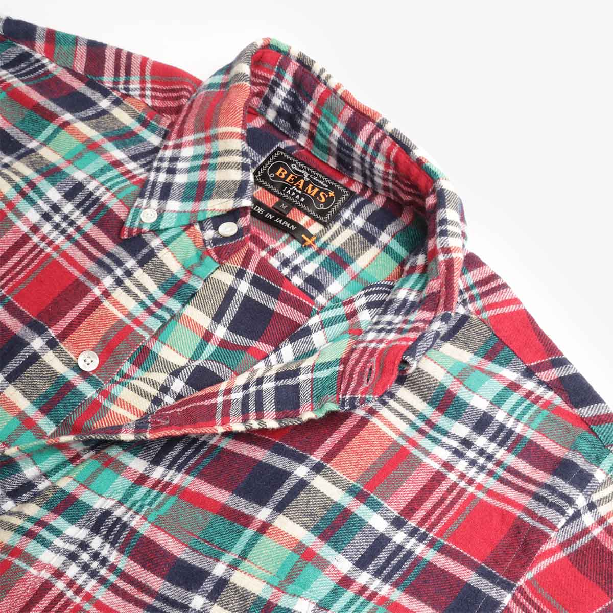 Beams Plus Button Down Classic Fit Indian Flannel Plaid Shirt - Image 3