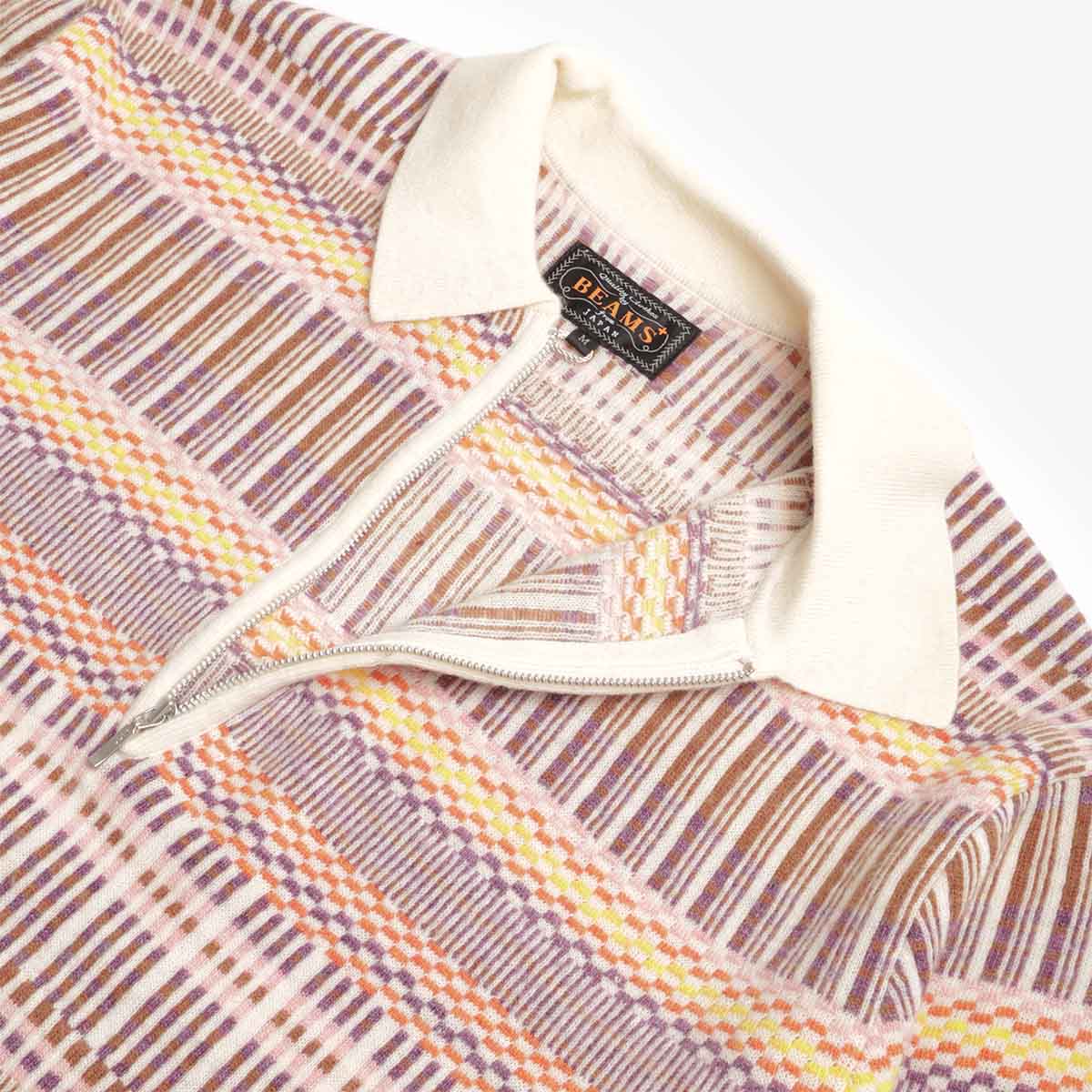 Beams Plus Half Zip Jacquard Knit Polo Shirt - Image 3
